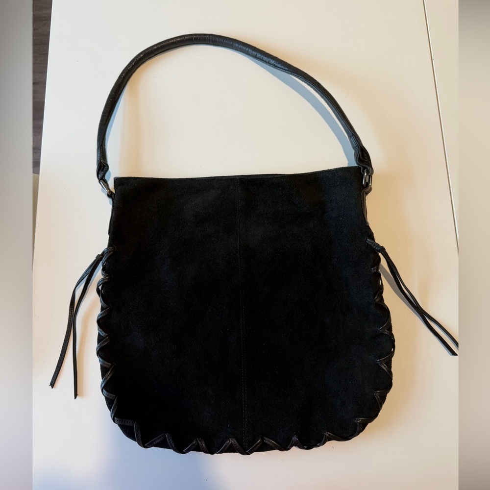 ASOS Black Suede Hobo Bag with Whipstitch Detail